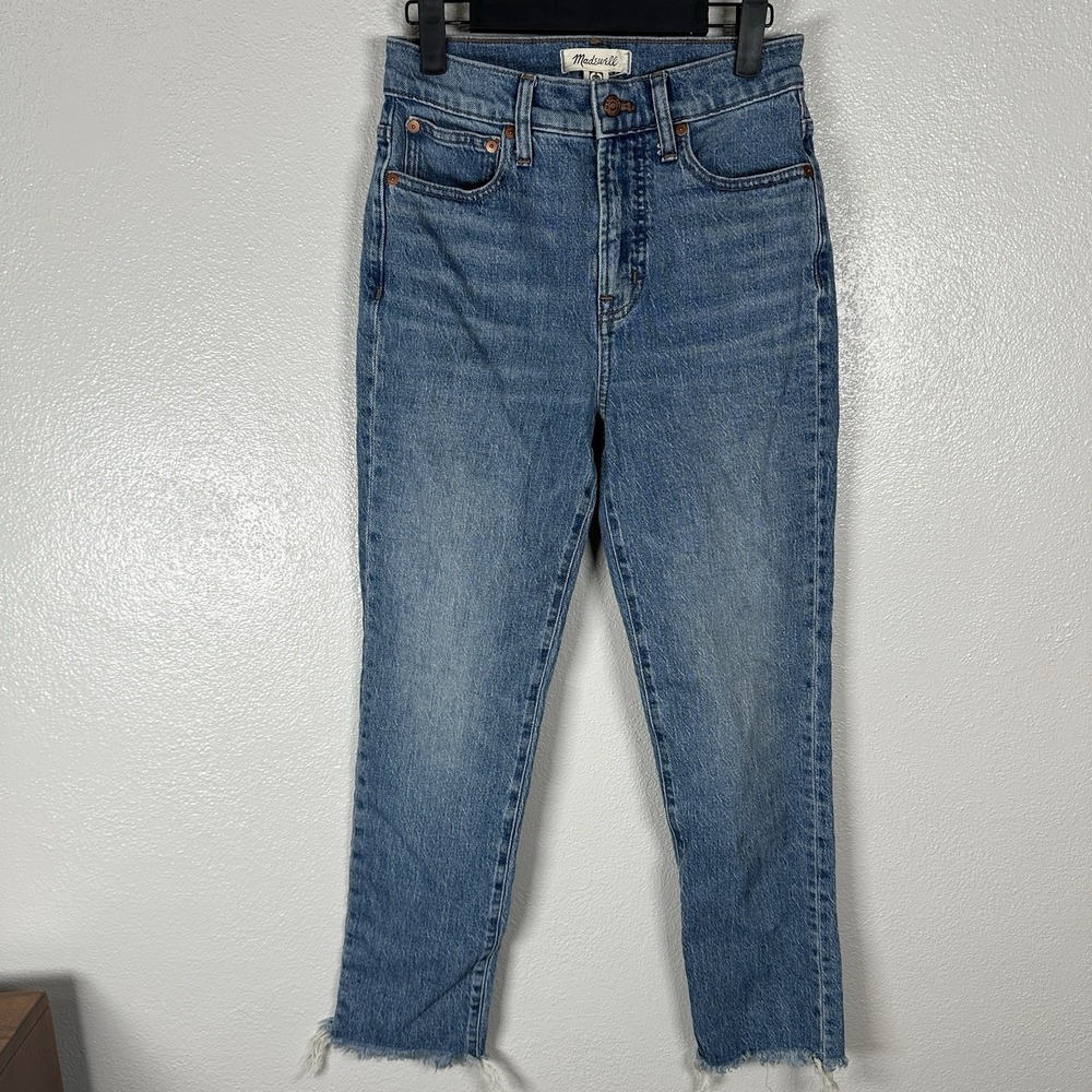 Madewell The Perfect Vintage Jeans Womens 25 Medium Wash‎ Raw Hem Straight Leg